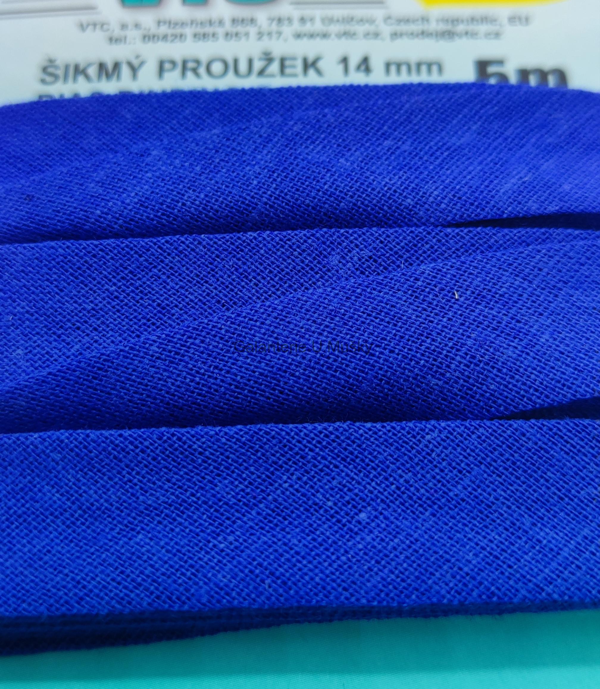 Šikmý proužek 14 mm karta 5 m 100% bavlna - 14 - 500344 - královsky modrá