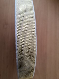 Pruženka tkaná bílá s metalickou zlatou nití 20mm
