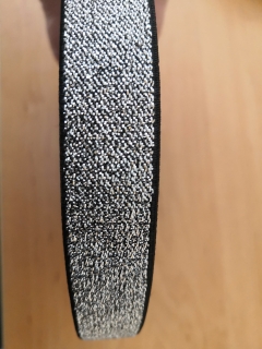Pruženka tkaná černá s metalickou stříbrnou nití 20mm