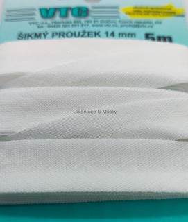 Šikmý proužek 14 mm karta 5 m 100% bavlna - 01 - 100 - bílá