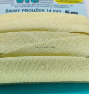 Šikmý proužek 14 mm karta 5 m 100% bavlna - 03 - 143552 - světle žlutá