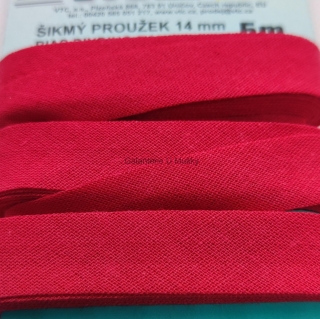 Šikmý proužek 14 mm karta 5 m 100% bavlna - 08 - 327132 - červená