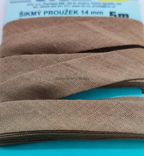 Šikmý proužek 14 mm karta 5 m 100% bavlna - 23 - 800824 - světle hnědá