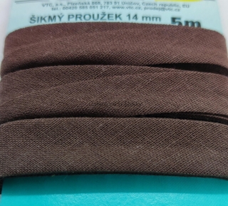 Šikmý proužek 14 mm karta 5 m 100% bavlna - 24 - 800953 - hnědá