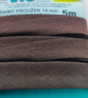 Šikmý proužek 14 mm karta 5 m 100% bavlna - 25 - 800973 - tmavě hnědá