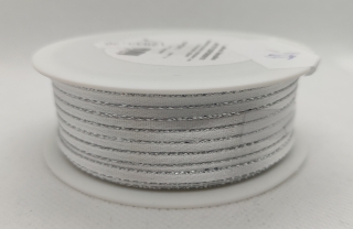 Stuha atlasová 3 mm s rexorem - 101-2 - bílá + stříbro