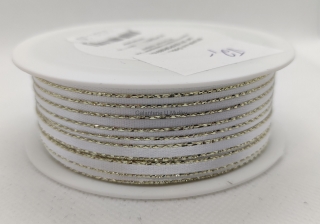 Stuha atlasová 3 mm s rexorem - 101-1 - bílá + zlato - 20m