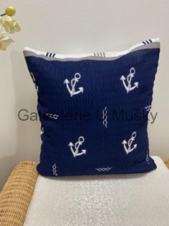 Bavlněný krepový potah na polštářek 40x40 - vzor Marine Blue and White