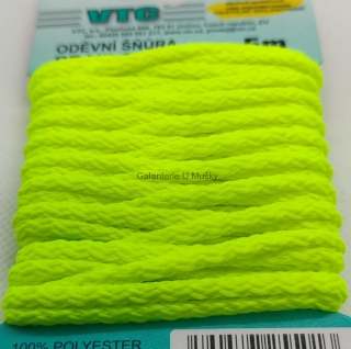 Šňůra oděvní PES 4 mm - karta 5 m - 02-1108 - reflexní žlutá