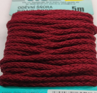 Šňůra oděvní PES 4 mm - karta 5 m - 12-3297 - bordó