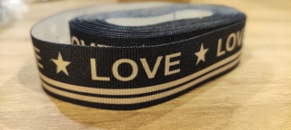 Rypsová stuha "LOVE" - černá/zlatá - 25mm