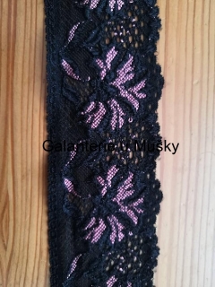KR06 Krajka černá s růžovým květem - 7,3cm - Oeko-tex standard 100
